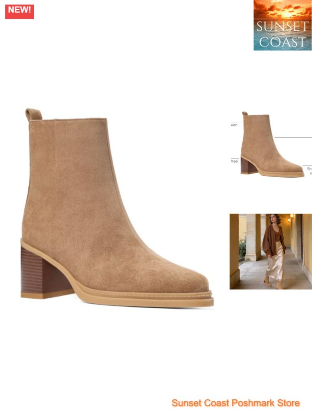 Women's Chunky Block Heel Pointed Toe Ankle Boots with Side Zipper